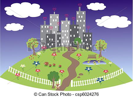 Art Vector Of A Friendly City On A Hill Csp6024276   Search Clipart