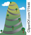 Clipart Illustration Of A Road Winding Around A Tall Hill With Trees