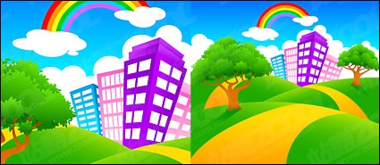 Report Browse   Nature   Landscapes   City On Green Hill Rainbow