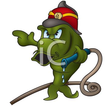 Cartoon Of A Fish Fire Fighter Holding A Fire Hose Clipart Image Jpg
