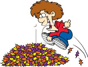 Clip Art Image  A Happy Boy Jumping In A Pile Of Leaves