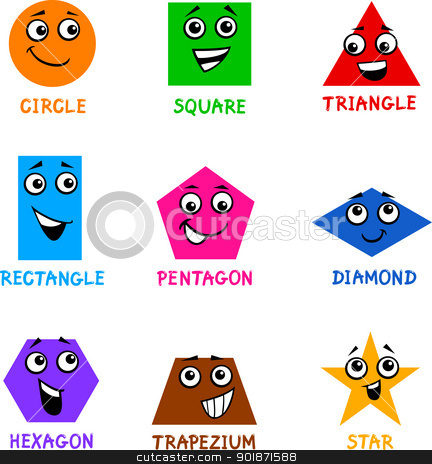 Basic Geometric Shapes With Cartoon Faces Stock Vector Clipart