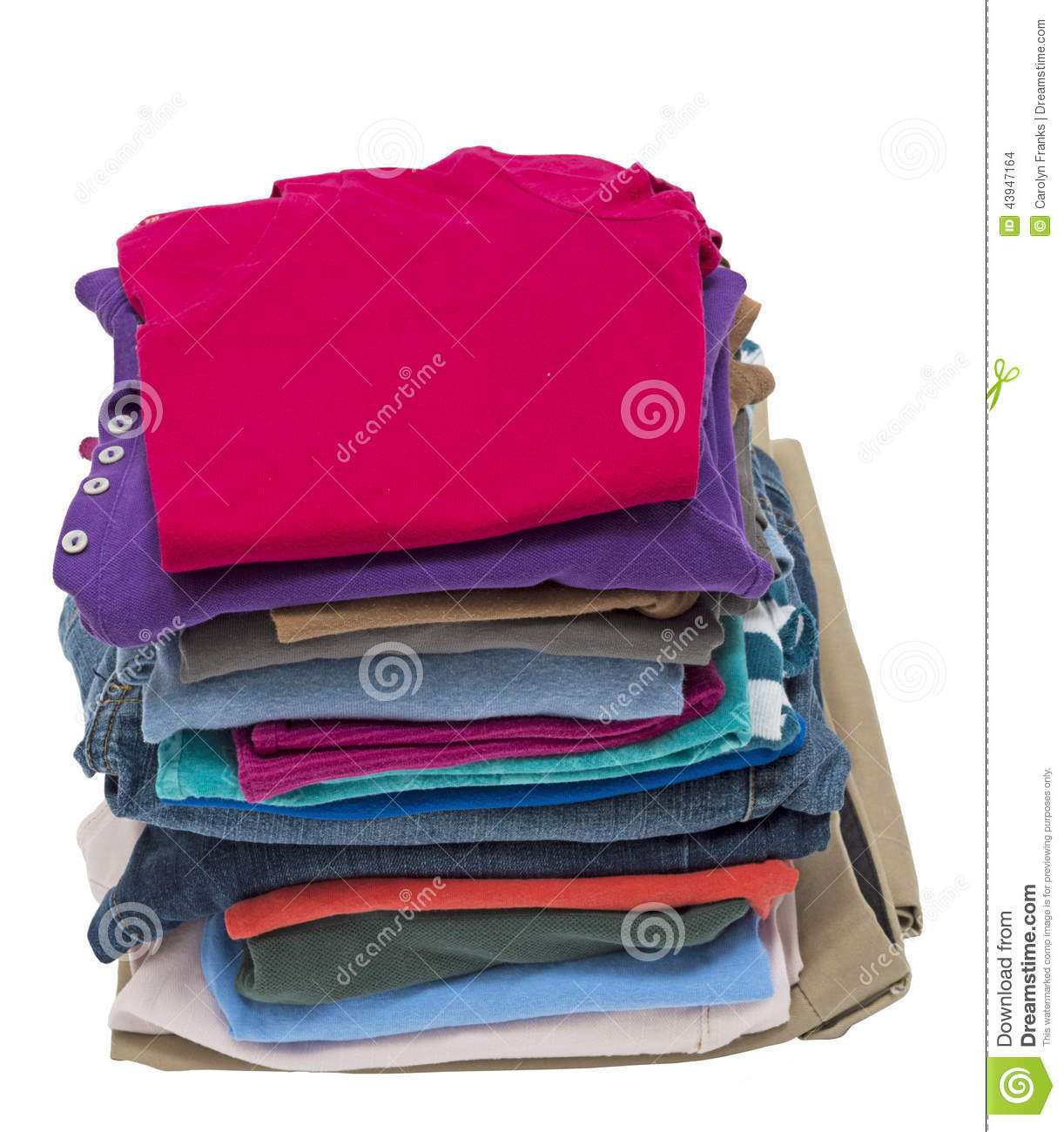 Beautiful Isolated Vertical Shot Of A Tall Stack Of Folded Clothing