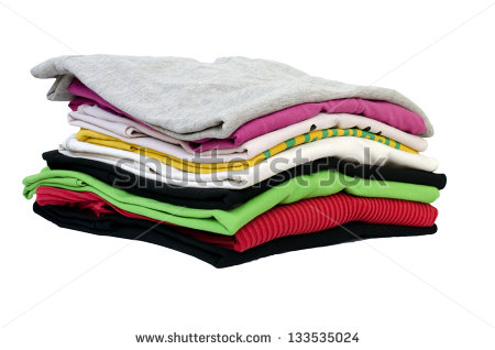 Colorful Stack Of Folded Clothes Isolated On White Stock Photo