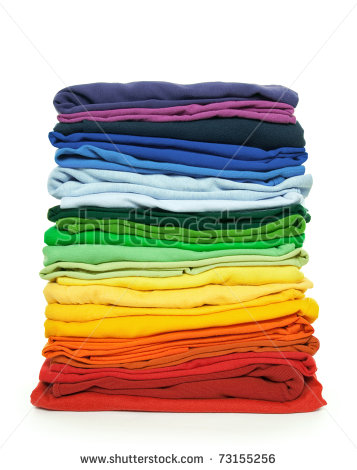 Rainbow Laundry  Pile Of Bright Folded Clothes On White Background