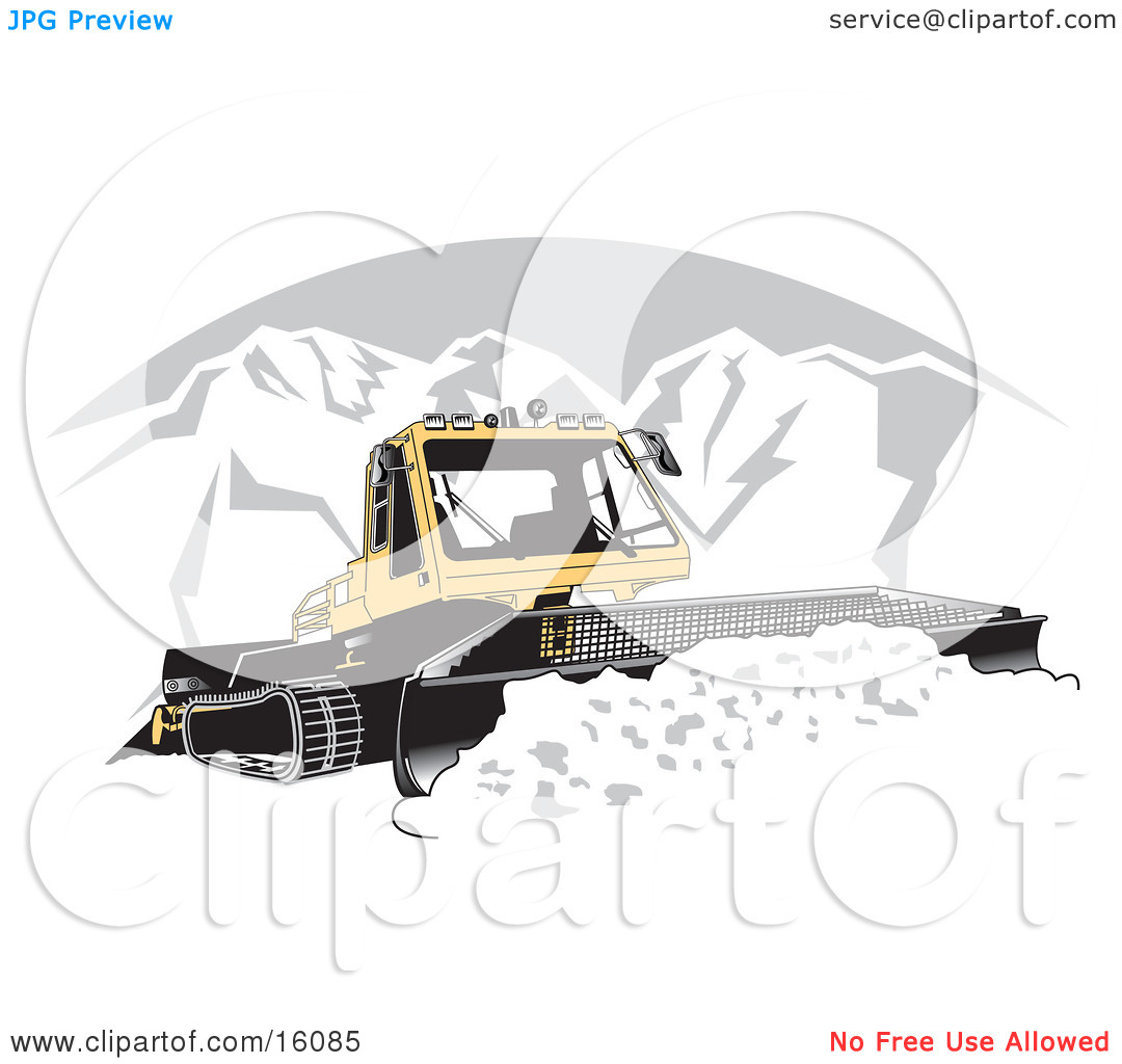 Snowcat Tractor Moving Snow Off Of A Road In The Winter Clipart