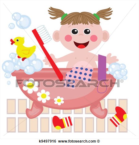 Clip Art Of Girl Showering In Bath Vector  K9497916   Search Clipart