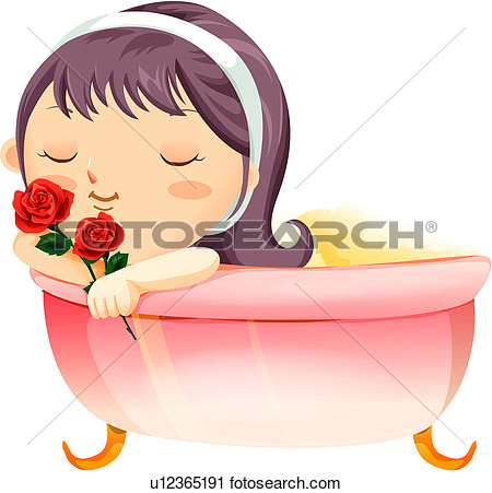 Clipart   Girl In Tub Smelling Roses  Fotosearch   Search Clip Art