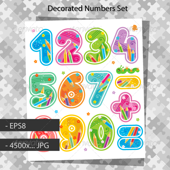 Decorated Numbers And Arithmetic Signs   Decorative Symbols Decorative