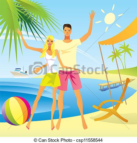 Vector Of Romantic Couple Enjoy The Vacation   Romantic Couple Enjoy