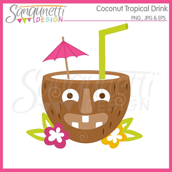 Coconut Tropical Tiki Drink Single Clipart Commercial Use License