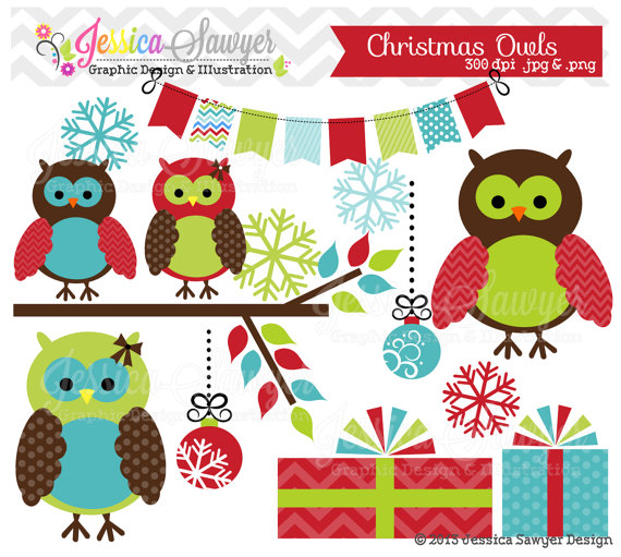Instant Download Christmas Owl Clipart Winter Owls Clip Art  For