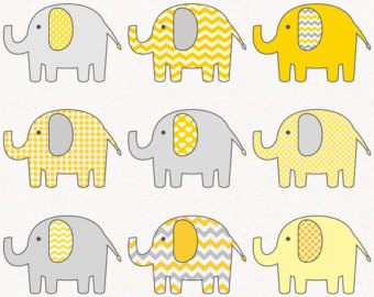 Clipart Gray Elephant Cartoon Nursery Clipart Yellow Chevron
