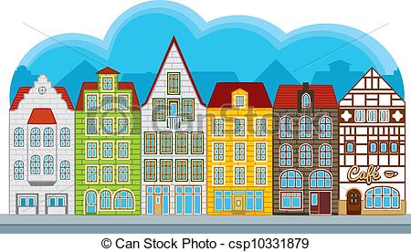 Houses In European Style Street With    Csp10331879   Search Clipart