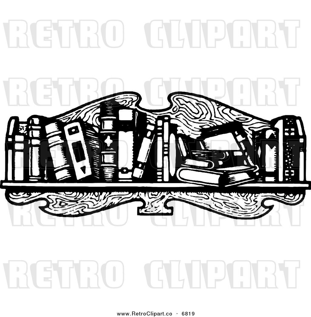 Bookshelf Clip Art Black And White Vector Clipart Of A Retro
