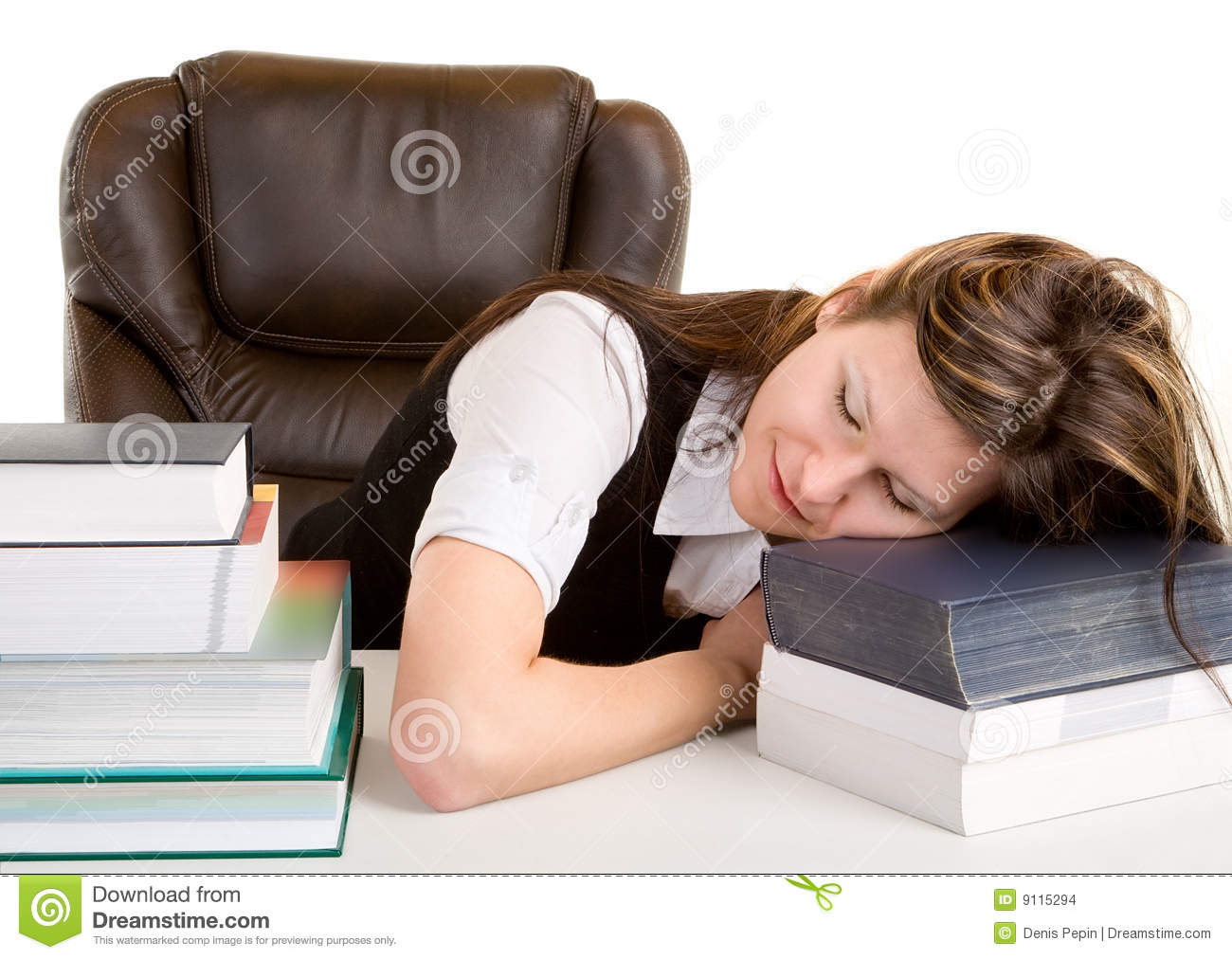 Exhausted Student Sleeping On Her Books Stock Images   Image  9115294