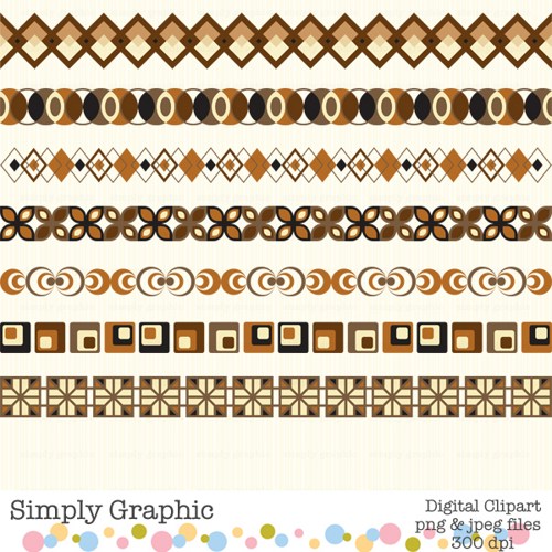 Retro Clipart Geometric Art Digital Border Scrapbooking Brown C101