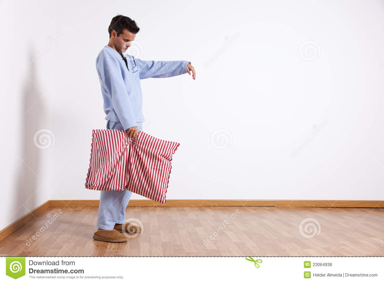 Young Man Sleepwalking At His Home Dress With Nightclothes  Isolated