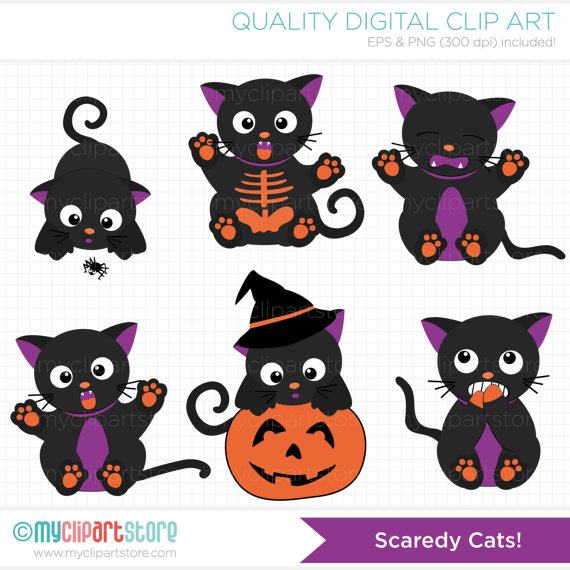 Halloween   Scaredy Cat Clip Art   Digital Clipart   Instant Download