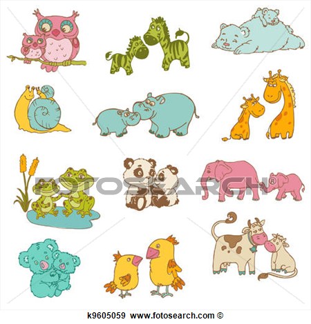 Clip Art   Baby And Mommy Animals   Hand Drawn   In Vector  Fotosearch