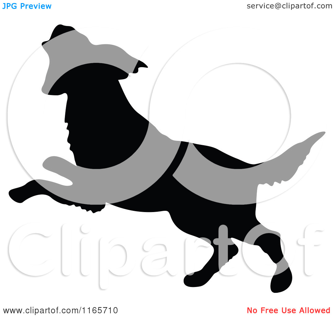 Clipart Of A Silhouetted Dog Jumping   Royalty Free Vector