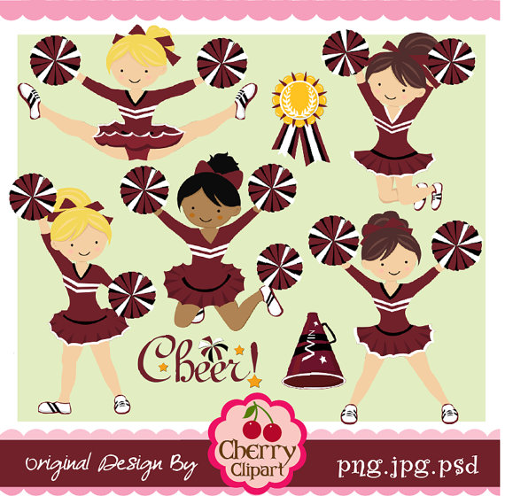 Maroon Black And White Cheerleader Digital Clipart Set For  Personal