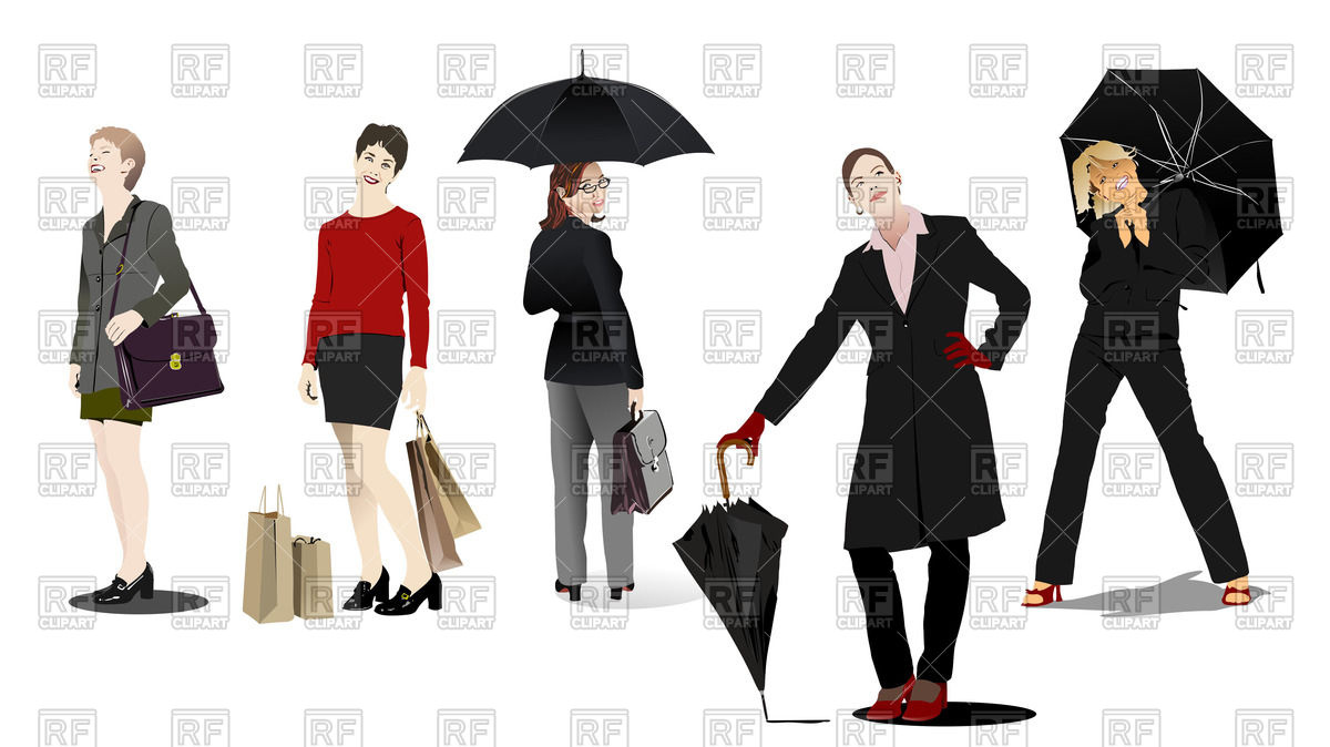Business Women And Girls With Umbrella In Casual Clothing 54037
