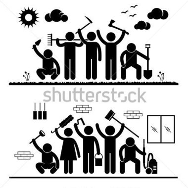 Group Cleaning Outdoor Park Indoor House Stick Figure Pictogram Icon
