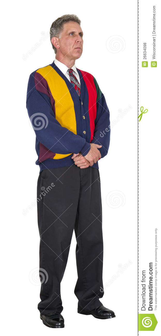Middle Aged Male Dressed In A Colorful Sweater And Business Casual