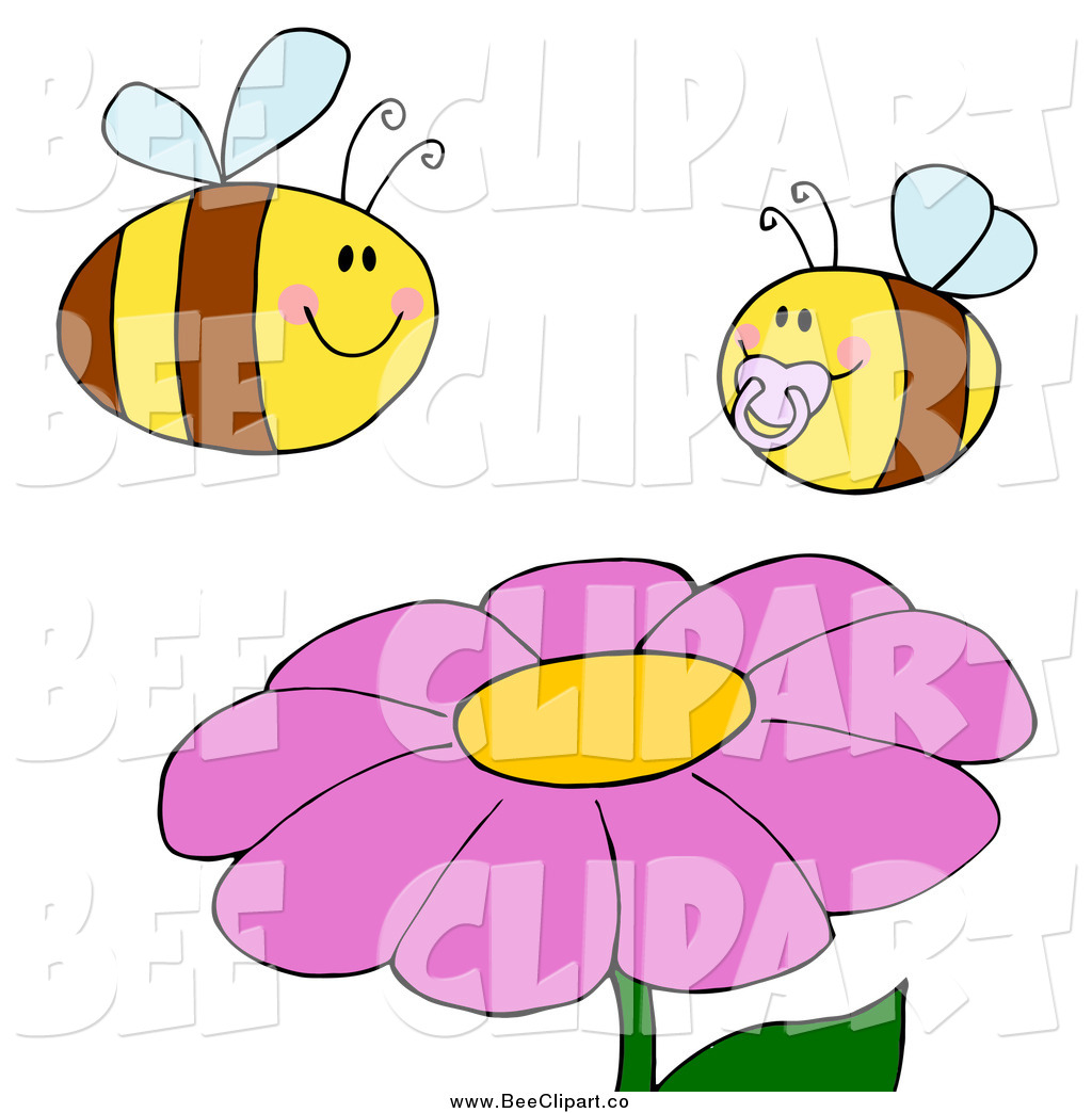 Clip Art Of A Chubby Baby Bee And Mother Bee Over A Flower By Hit Toon