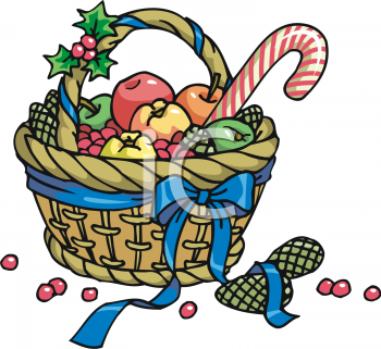 Royalty Free Clipart Image  Christmas Gift Basket With Winter Fruit