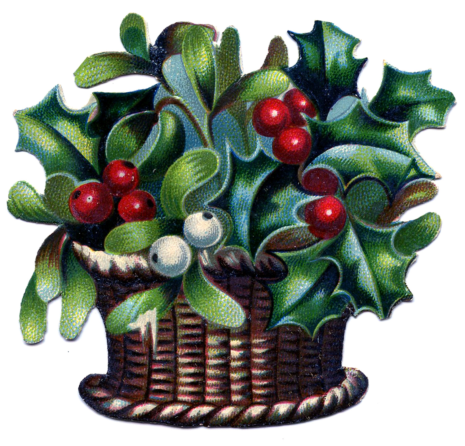 Vintage Christmas Image   Basket Of Holly And Mistletoe   The Graphics