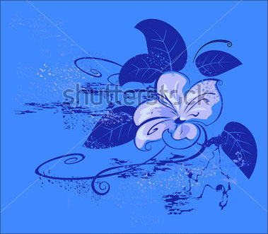 Light Stylized Flower With Dark Sheet With Grunge Texture On Turn Blue