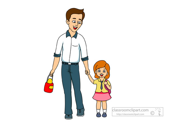 Family   Father Walking His Daugther To School   Classroom Clipart