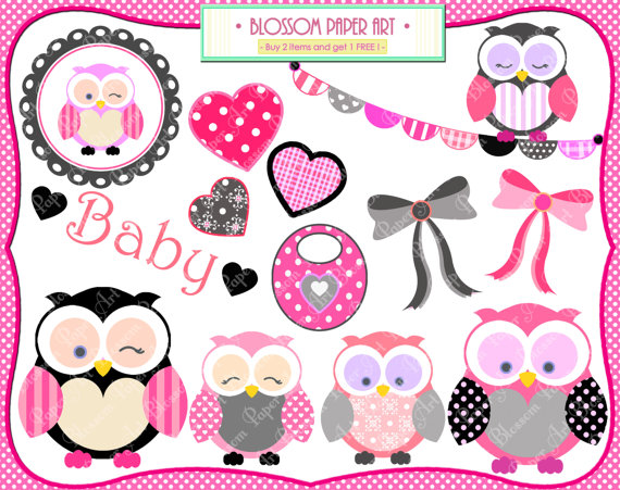 Owls Clipart Hot Pink Black Owls Png   Baby Shower   Cardmaking
