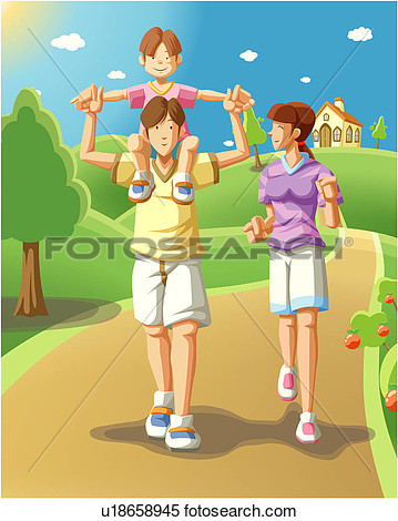 Stock Illustration   On A Family Walk  Fotosearch   Search Clipart