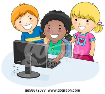 Small Group Of Kids Using A Computer  Clipart Illustrations Gg56672377