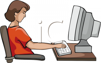 Teenage Girl Working On Computer   Royalty Free Clipart Image