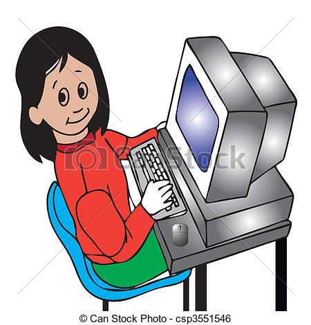 Young Girl Working On The Computer Csp3551546   Search Clipart