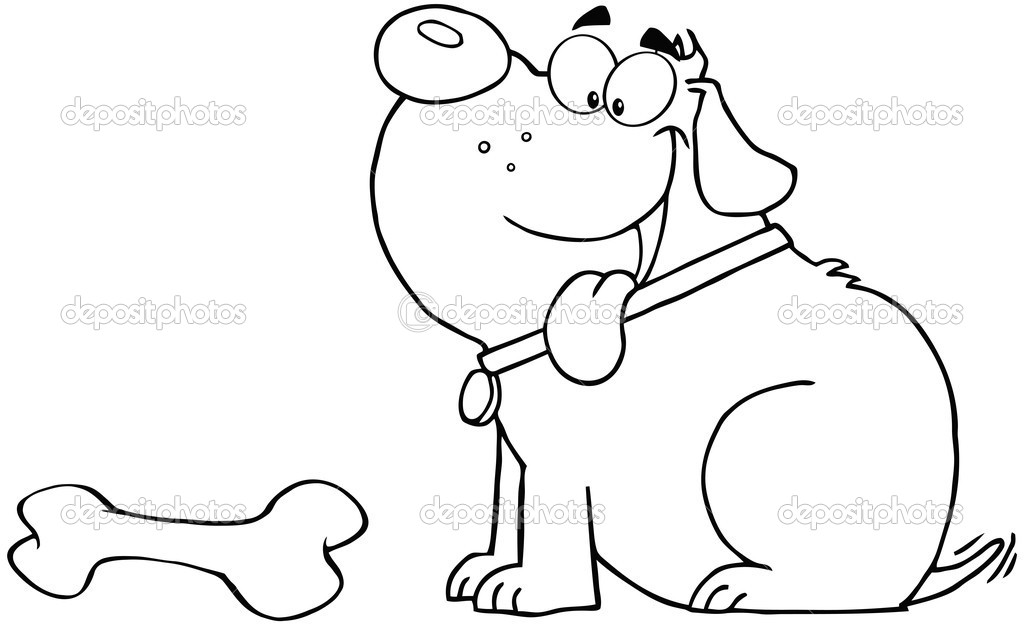 Dog Drawing Outline Outlined Happy Fat Dog With