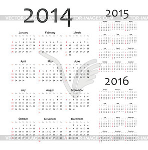 European 2014 2015 2016 Year Calendars   Vector Clip Art