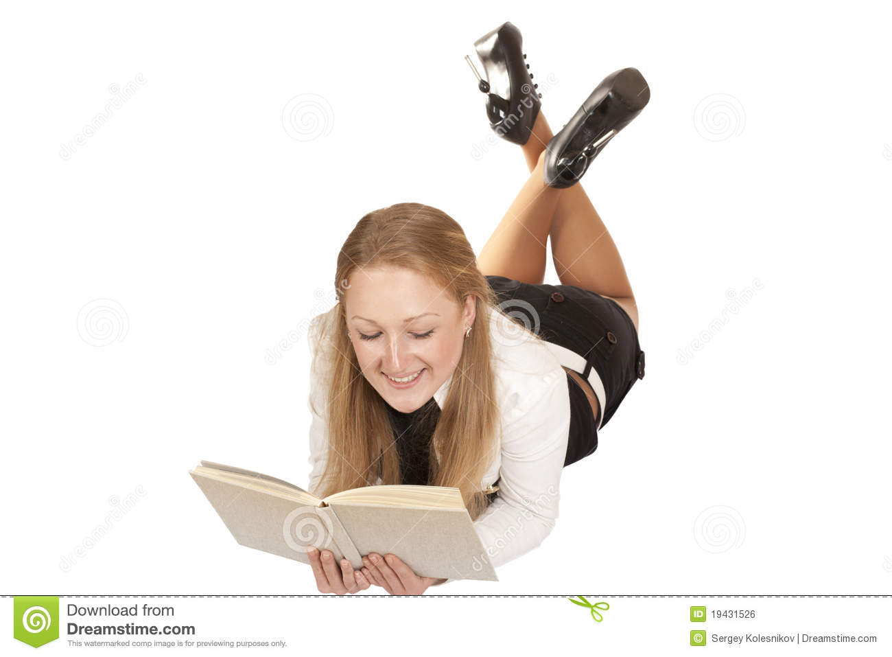 Blonde Girl Lying Down Reading A Book Royalty Free Stock Image   Image