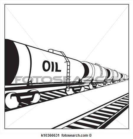 Oil Tank Wagon With Rails In Perspective  Vector Illustration