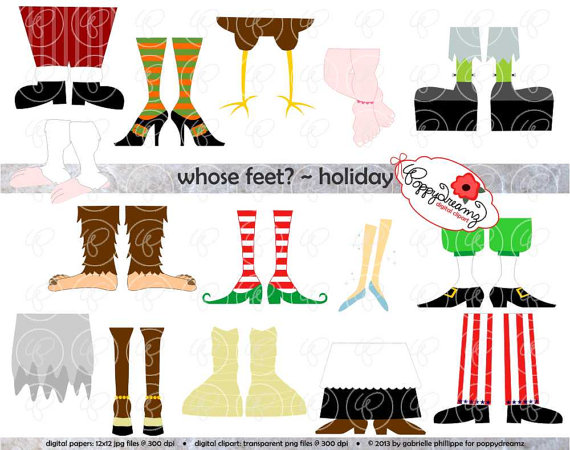 Whose Feet   Holiday Digital Clipart Pack  300 Dpi  Christmas