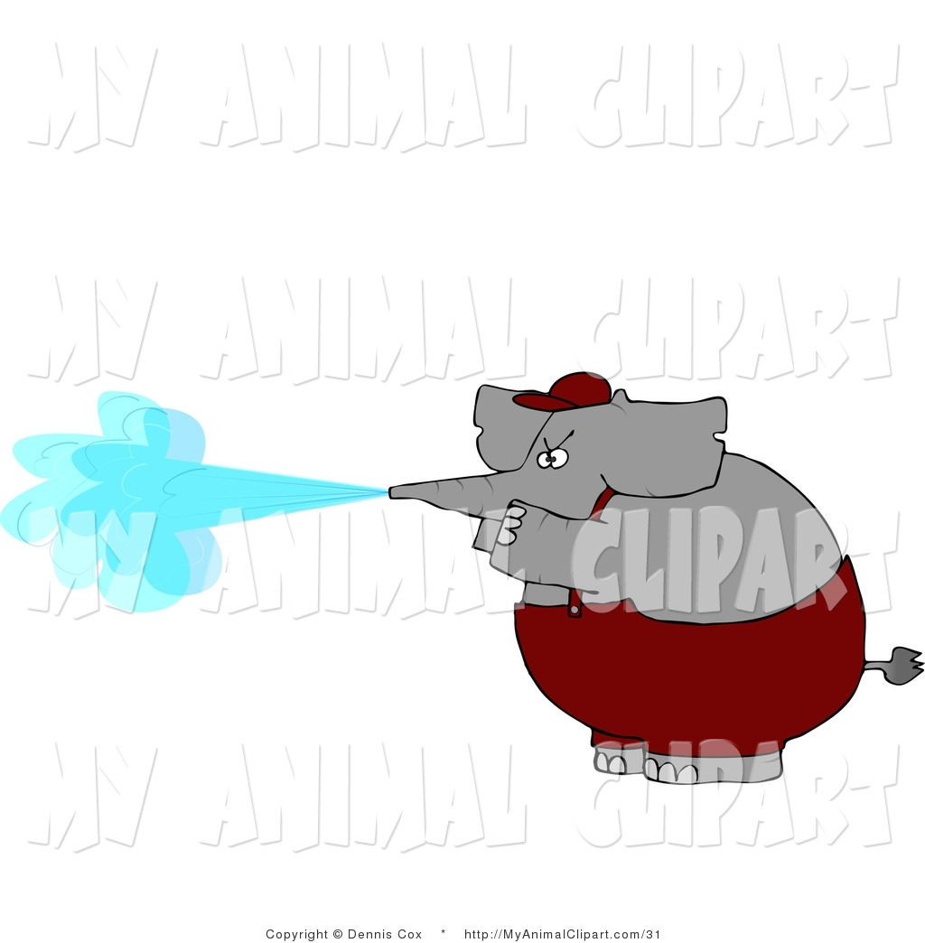 Clip Art Of An Anthropomorphic Elephant With A Pressure Wash Trunk By