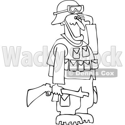 Army Soldier Holding A Gun And Saluting   Royalty Free Vector Clipart