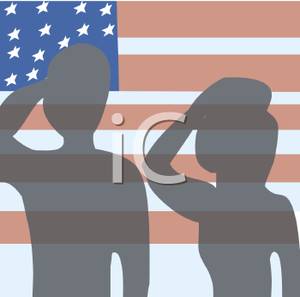 Clipart Image Of Silhouettes Of Soldiers Saluting The American Flag