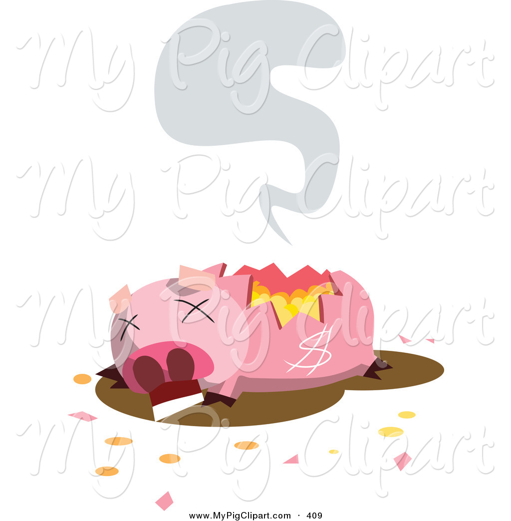 Swine Clipart Of A Dead And Broken Piggy Bank On Fire Symbolizing