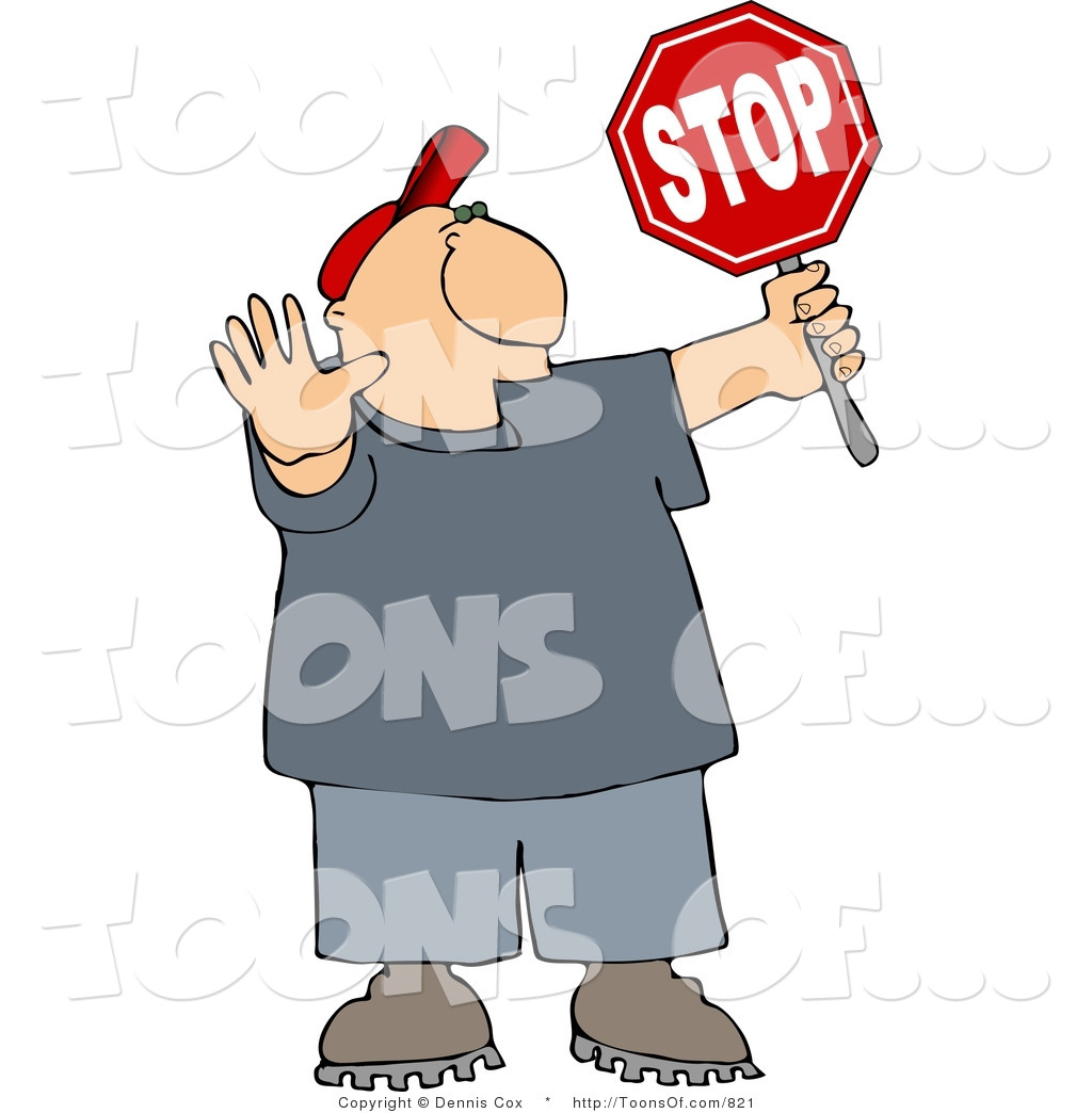 Larger Preview  Cartoon Of A Cross Guard Man Stopping Cars So