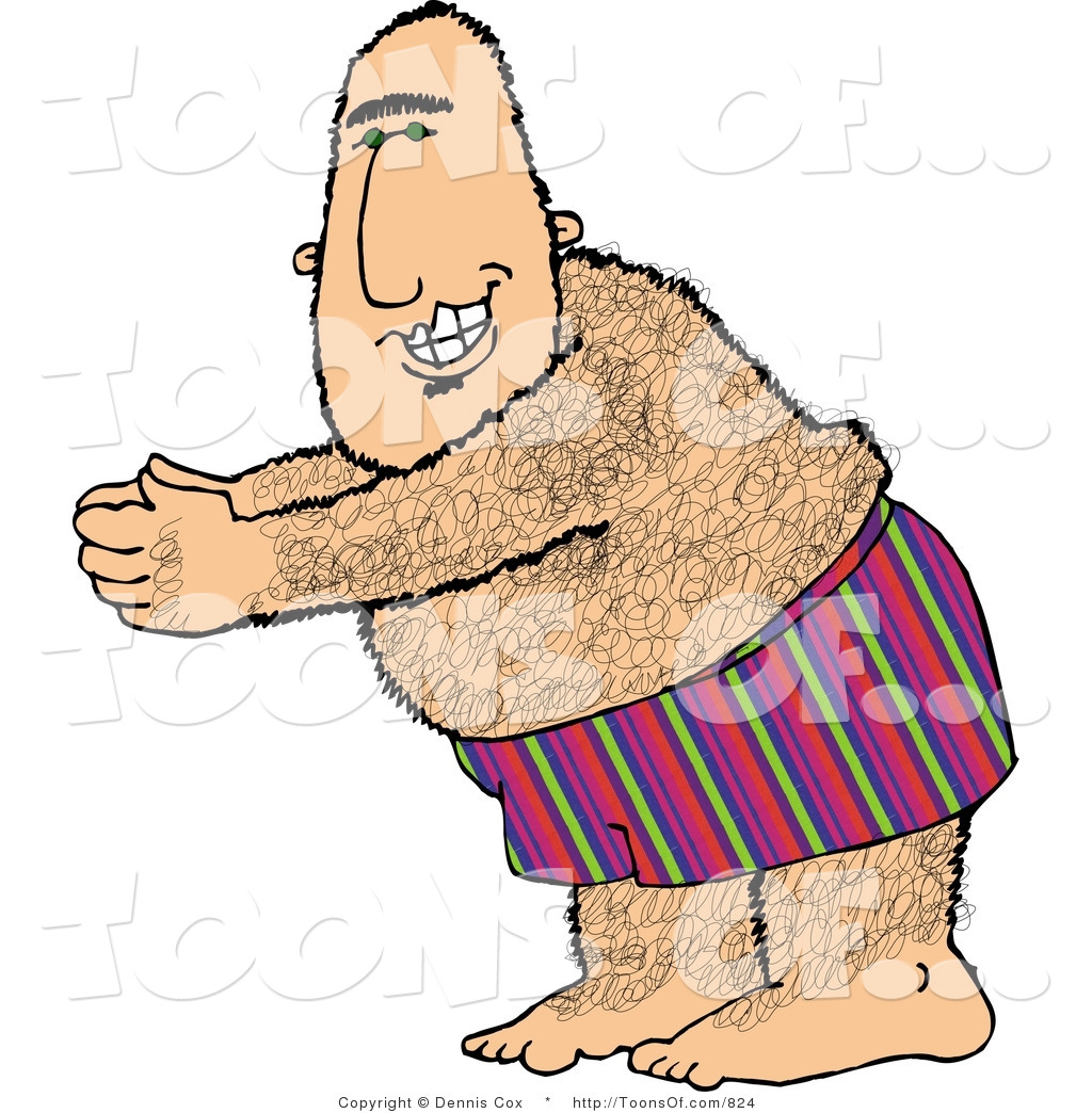 Larger Preview  Cartoon Of An Overweight Hairy Man Going Swimming And